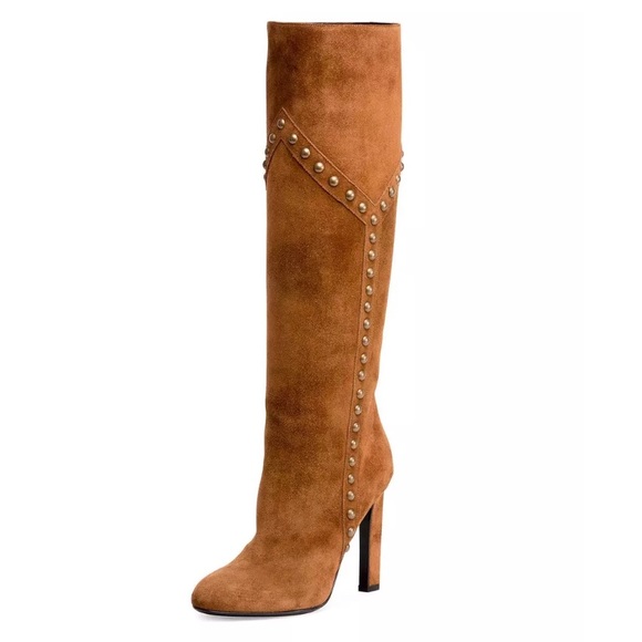 Saint Laurent Shoes - Saint Laurent YSL Grace Studded 105 mm Suede Boots